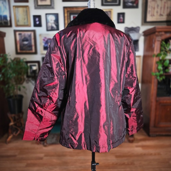 Vintage 90s Venezia Jeans Metallic Burgundy Jacket Faux Fur Collar Plus - Picture 5 of 7